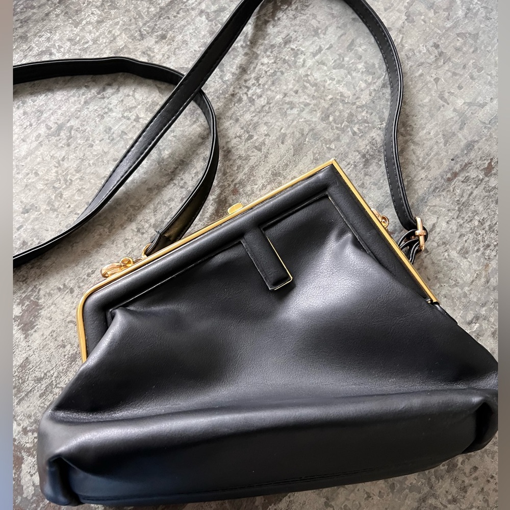 Black and gold F crossbody.